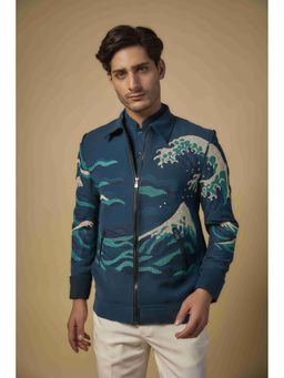 Abees - The Great Wave Embroidered Green Jacket with Shirt and Trouser