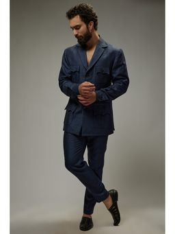 Abees - Navy Blue Linen Shacket with Trouser