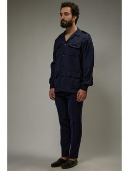 Abees - Navy Blue Japenese Rayon Shacket with Trouser