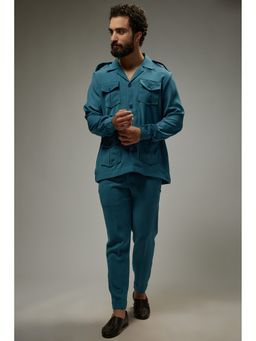 Abees - Blue Japenese Rayon Shacket with Trouser