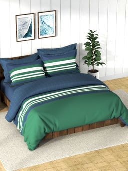 Nautica - Super Soft 100% Cotton Bedding Set Of 7 Stripe-Green-Navy (Queen)
