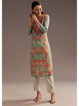 KALKI FASHION - Floral Print Crepe Kurta with Cutdana Work