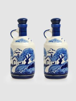 ExclusiveLane - Vibing Village Hand-Painted Ceramic Oil Bottle -Set Of 2