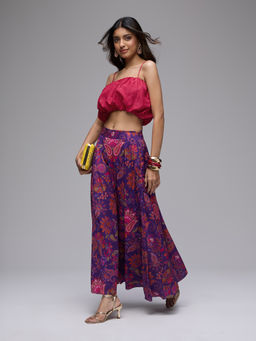 Gajra Gang - Pink Poly Silk Strappy Embellished Balloon Crop Top La Dolce Vita
