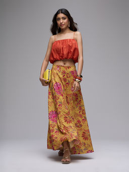 Gajra Gang - Rust Poly Silk Strappy Embellished Balloon Crop Top Boho Naari