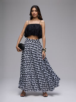 Gajra Gang - Black Poly Silk Strappy Embellished Balloon Crop Top La Dolce Vita