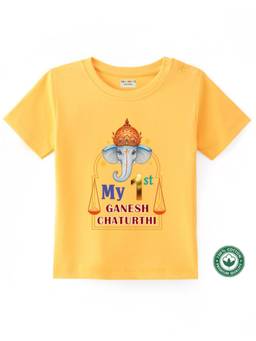 BLUSHES - Half Sleeve Ganesh Chaturthi Printed T-Shirt-Yellow