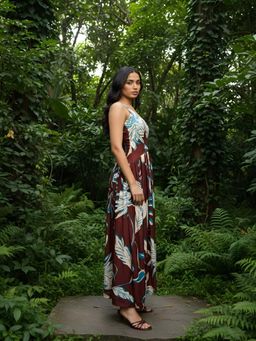 Poppi - Brown Willow Floral Printed Midi Dress