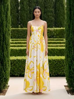 Poppi - Yellow Summer Floral Printed Maxi Dress