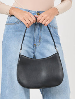 Styli - Women Black Plain Baguette Bag
