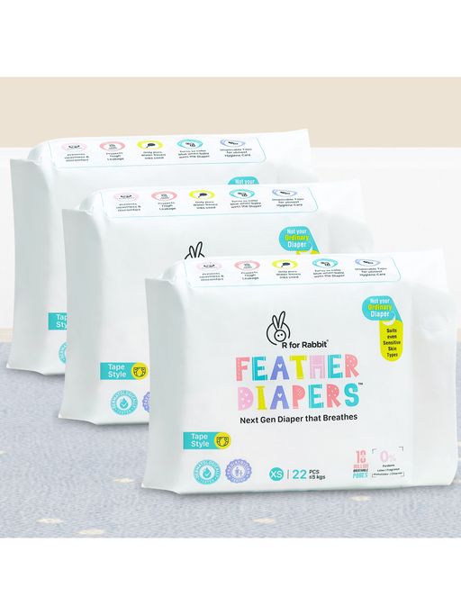 R for Rabbit Feather Diaper Taped Style Pants Size XXS NB for Newborn Baby (Pack of 66) (0-3 Months)