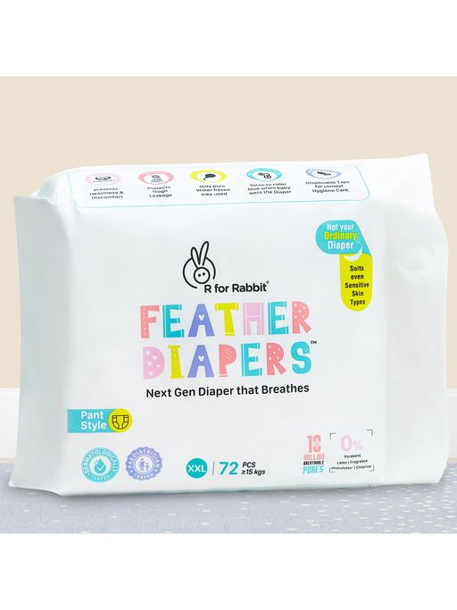 R for Rabbit Feather Diaper Pants Size XXL for Baby (Pack of 72) (18-21 Months)