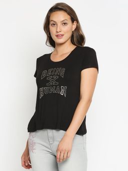 Being Human - Womens Black Printed T-Shirt (S)
