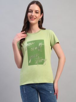 Cantabil - Womens Printed Mint Green Round Neck Half Sleeves Casual T-Shirt