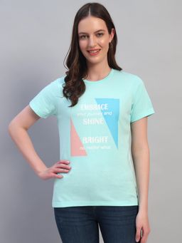 Cantabil - Womens Printed Aqua Round Neck Half Sleeves Casual T-Shirt