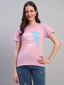 Cantabil - Womens Printed Mauve Round Neck Half Sleeves Casual T-Shirt