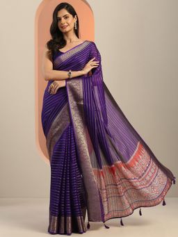 Libas - Purple Ethnic Motif Woven Design Saree with Unstitched Blouse