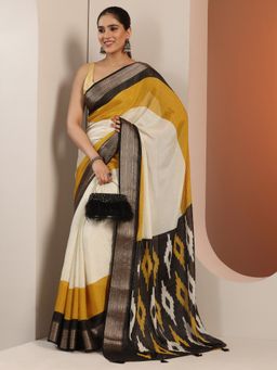 Libas - Printed Zari Boarder Saree with Unstitched Blouse