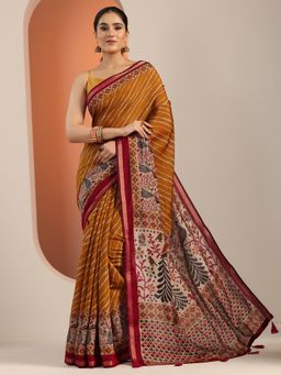 Libas - Mustard Printed Saree with Unstitched Blouse