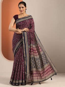 Libas - Purple Floral Saree with Unstitched Blouse