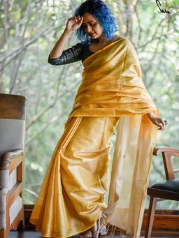 Suta - Light Yellow Linen Saree with Unstitched Blouse