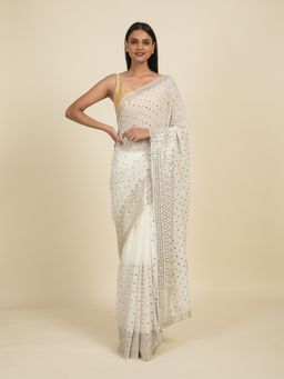 Suta - White Silver Embellished Saree without Blouse Piece