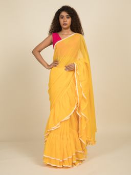 Suta - Yellow Pure Cotton Saree without Blouse Piece