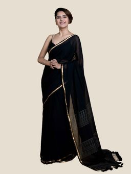 Suta - Mul Cotton Zari Boader Solid Saree without Blouse Piece