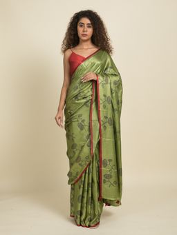 Suta - Green Cotton Blend Saree without Blouse Piece