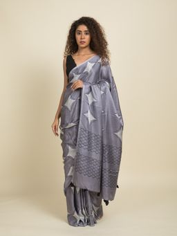 Suta - Grey Cotton Blend Saree without Blouse Piece
