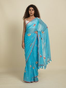 Suta - Blue Pure Cotton Saree without Blouse Piece