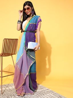 Suta - Multi-Color Cotton Blend Saree without Blouse Piece