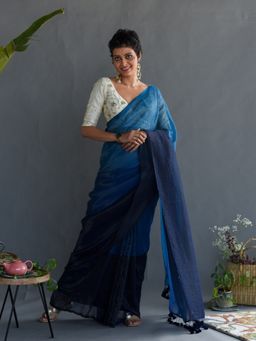 Suta - Blue Stripes Pure Cotton Saree without Blouse Piece