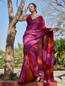 Suta - Womens Stripes Multi-Color Handloom Cotton Saree with Unstitched Blouse