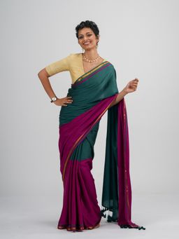 Suta - Dark Green Cotton Acrylic Solid Saree without Blouse Piece