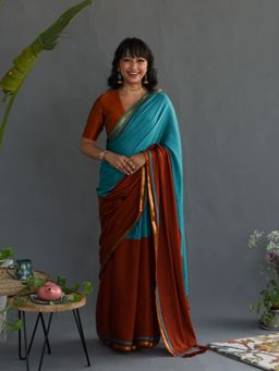 Suta - Brown Cotton Acrylic Solid Saree without Blouse Piece