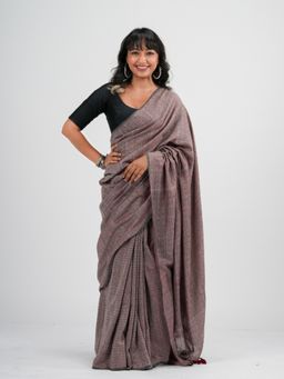 Suta - Brown Cotton Woven Pattern Saree without Blouse Piece