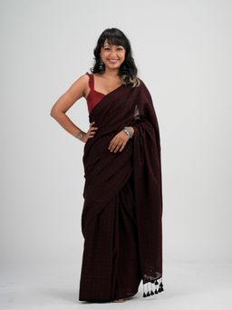 Suta - Black Cotton Woven Pattern Saree without Blouse Piece
