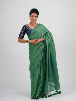 Suta - Green Cotton Woven Pattern Saree without Blouse Piece