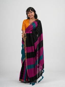 Suta - Multi-Colored Cotton Acrylic Stripes Saree without Blouse Piece