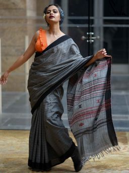 Suta - Grey Color Cotton Handloom Saree with Unstitched Blouse