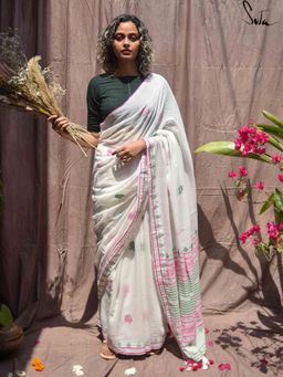 Suta - White Color Cotton Handloom Saree without Blouse Piece