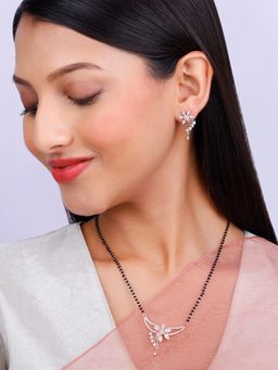 GIVA - Women Sterling Silver Rose Gold Floral Love Bond Black Mangalsutra Set