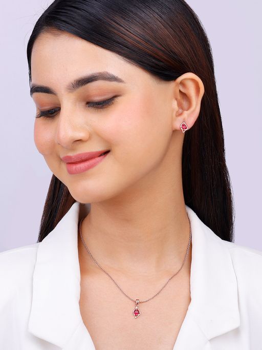 GIVA Sterling Silver Rose Gold Falling Dew in Red Set for Women