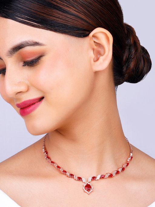 GIVA Sterling Silver Rose Gold Pretty Woman Red Necklace