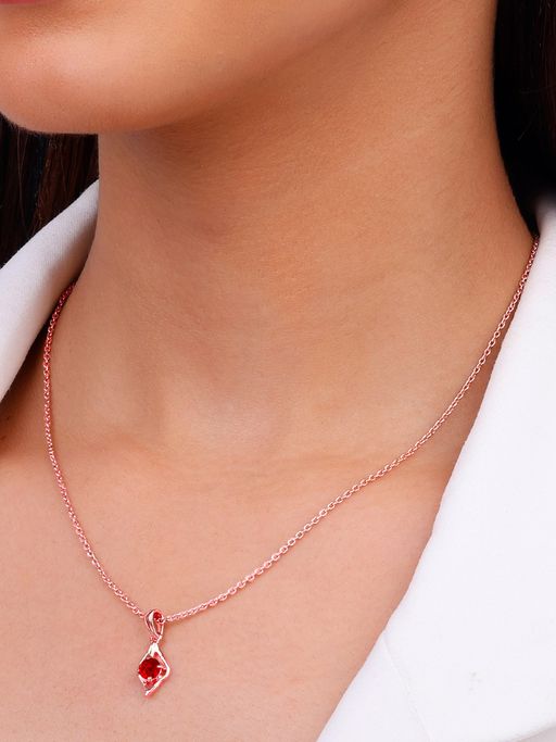 GIVA Sterling Silver Rose Gold Falling Dew in Red Pendant with Link Chain for Womens