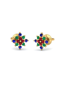 KuberBox - Mult- Gems Stud Earrings 14K Gold