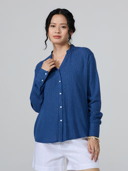 Twenty Dresses by Nykaa Fashion - Blue Mandarin Collar Full Sleeves Shirt