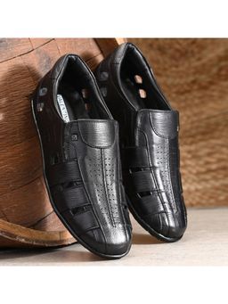 Valentino - Men's Genuine Leather Black Sandals With Cushioned Footbed And Durable Rubber Sole