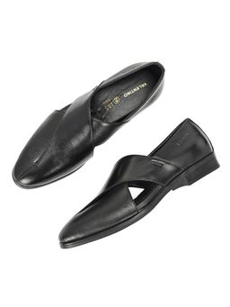 Valentino - Men Premium Leather Black Stylish And Comfortable Peshawari Sandals
